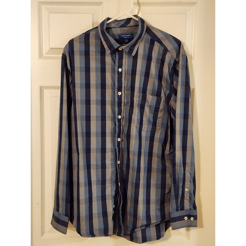 COLE HAAN MENS XL LONG SLEEVE BUTTON UP STRIPED COTTON NYLON BLEND